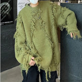 Threebooy Ripped Tassel Sweater Men Women Streetwear Pullovers Men's Sweater Harajuku Fashion Hip Hop Fringed Knitted Round Neck Sweaters
